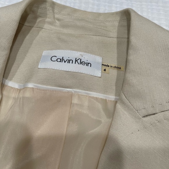 Calvin Klein Tan Linen Suit Jacket Size 4 - Picture 2 of 6